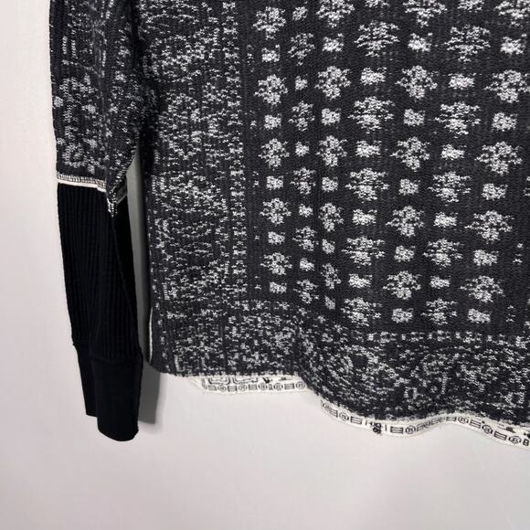 Free People S Black Gray Motif Mixed Print Thermal Pullover Sweater Crew Neck - Picture 4 of 11